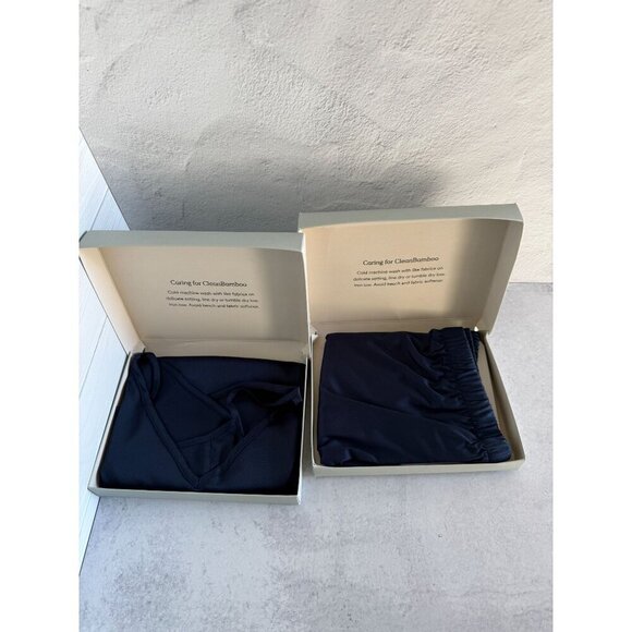 NWT Ettitude Bamboo‎ Silky PJ Set - Women's Navy Blue Cami & Shorts 2 Piece Set - Picture 11 of 11